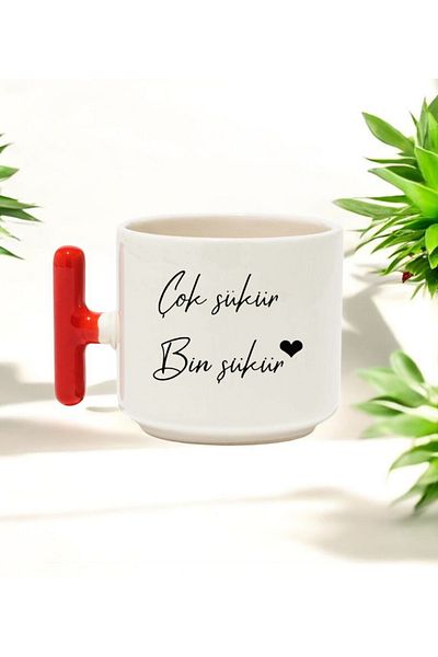 BB TRADE Red T-Handed Ceramic Printed Mug with Very Thank You Design 250 ml