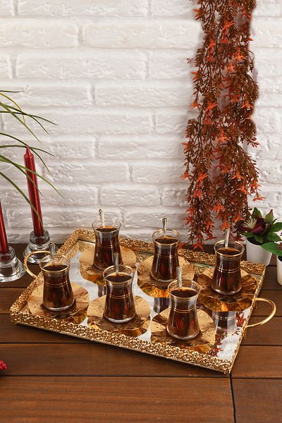 HELVACIOĞLU AKSESUAR Coffee, Tea, Chocolate Promise and Engagement Presentation Tray with Mirror and Handle 32X43 cm