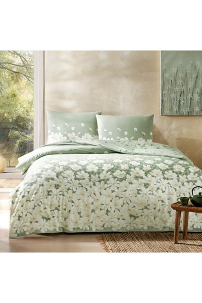 Taç Lenjerie pat 1 persoana bumbac 100% ranforce, cearceaf pilota 160x220cm, Tac, April verde design flo