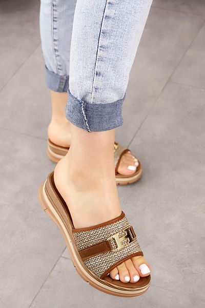 Mamito Ayakkabı Bln 505 High Sole Metal Buckle Detailed Slippers
