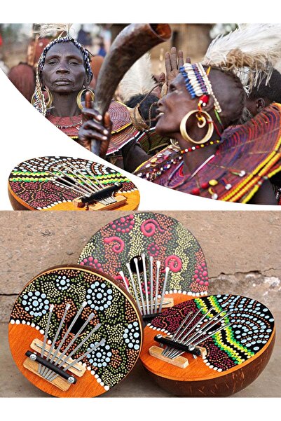 Wolawood Doğal Hindistan Cevizi Kabuğundan Kalimba Afrika El Yapımı 7 Tuşlu A...
