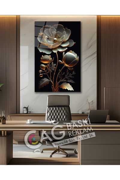 Çağ Baskı Çiçek Vitray Görünüm Göz Alıcı Estetik Şık Cam Tablo Modern Ev Ofis...
