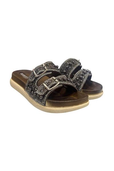 Esem Stone Bead Embroidered Double Banded Anatomical Sole Slippers