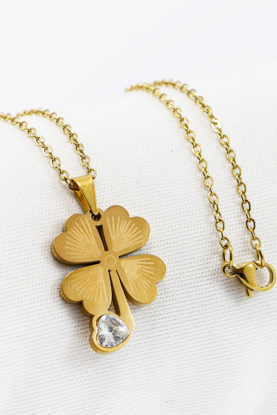 biuti قلادة من الفولاذ المقاوم للصدأ باللون الذهبي بأربع أوراق شانكلي، قلادة ...