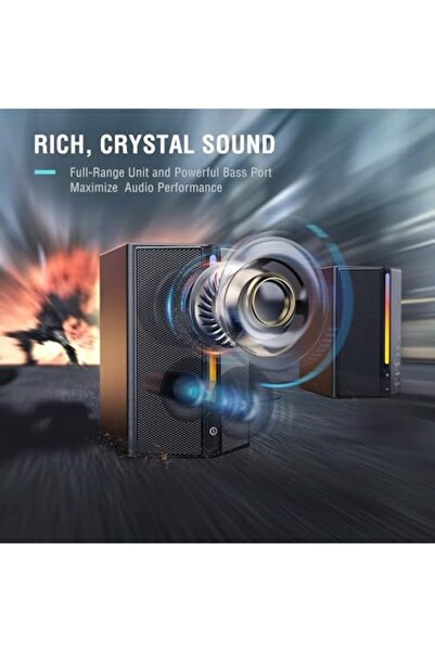 Fifine مكبرات صوت الكمبيوتر، مكبرات صوت الكمبيوتر المكتبي مع التحكم في مستوى الصوت، مكبرات صوت الألعاب RGB