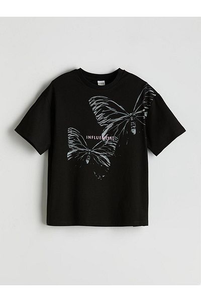 LC Waikiki Crew Neck Butterfly Printed Girl's T-Shirt (S5)