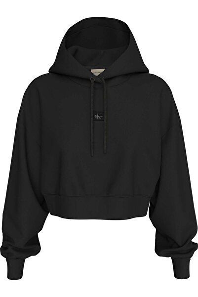 Calvin Klein WOVEN LABEL HOODIE Siyah Kadın Sweatshirt & Hoodie