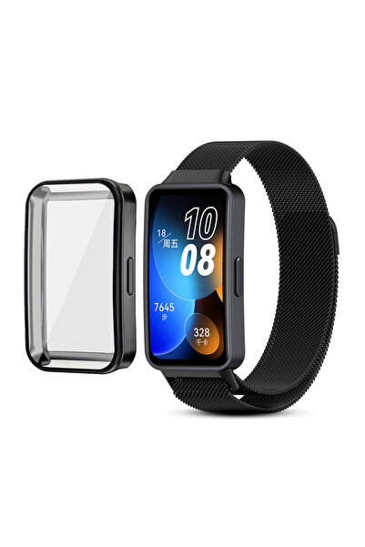 O Ozone هواوي باند 8 | هواوي باند 9 مع غطاء TPU | أحزمة ميلانو | أسود