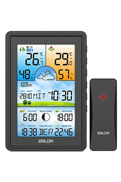 Baldr Wireless Weather Station BALDR@ with Outdoor Sensor, Hygrometer, Barometer, Weather Forecast, Moon P