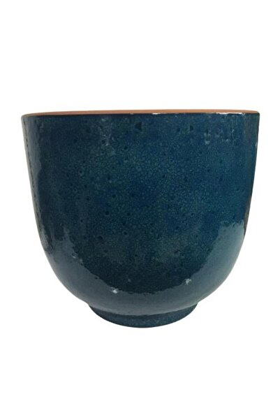 Genel Markalar ÖZEL YAPIM LACİVERT DAMLA RENK SIRLI TOMBUL TOPRAK SAKSI (33*3...