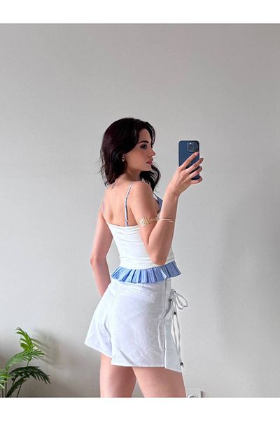 LOCH BUTİK Women's Striped White Strap Button Bustier