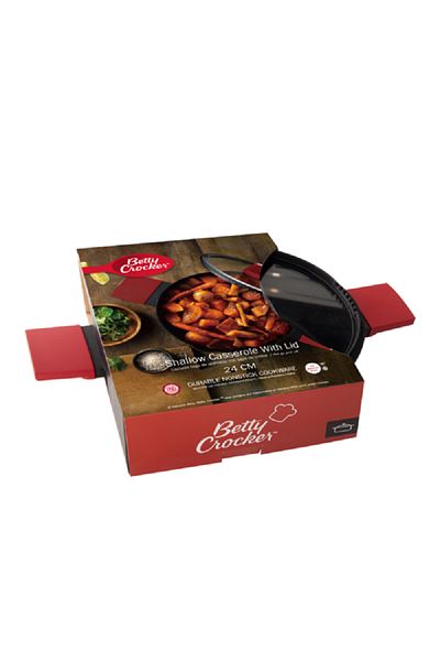 BETTY CROCKER Aluminum Forged Shallow Induction Casserole with Lid Grey and Red 24cm