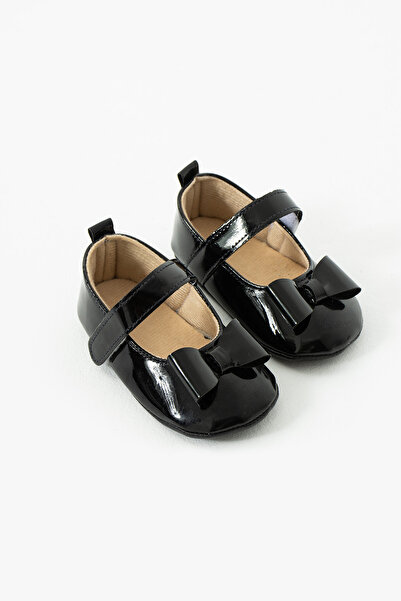 yummy kids First Step Velcro Bow Detailed Non-Slip Sole Patent Leather Girls Ballerina Shoes Booties