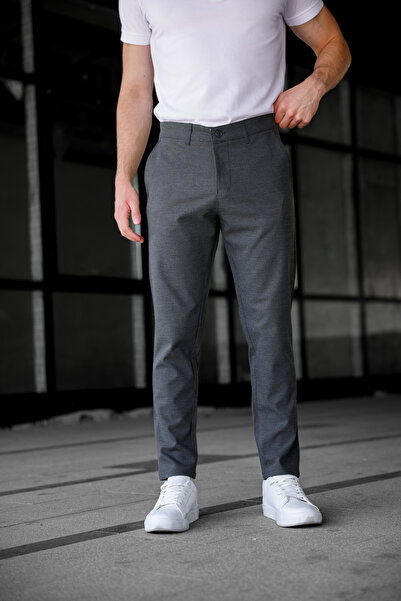 Ser Joven Erkek Slim Fit Koyu Antrasit Keten Pantolon
