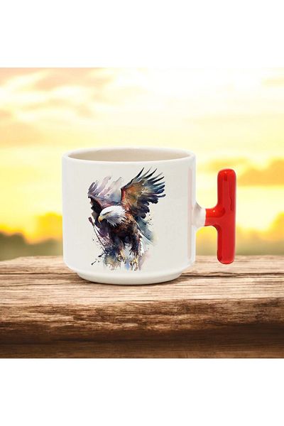BB TRADE Eagle Design Red T-Handle Ceramic Printed Mug 250 ml