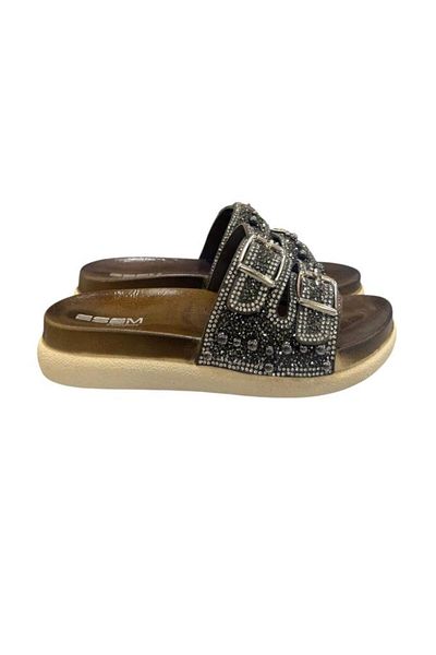 Esem Stone Bead Embroidered Double Banded Anatomical Sole Slippers