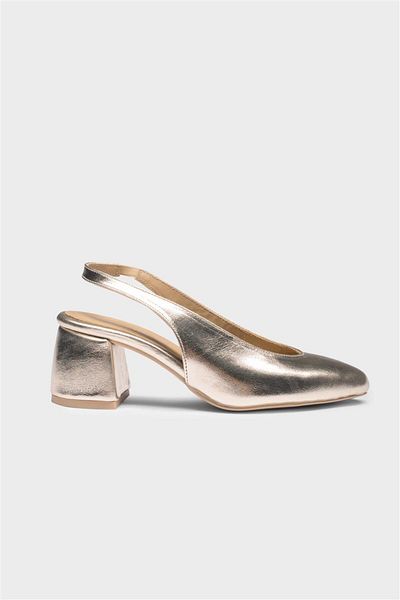 Milaura Women's Gold Khaki Leather Heel Shoes 20484