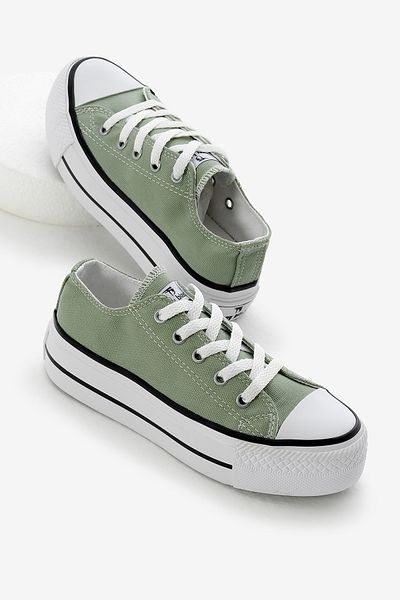 Tonny Black Children's Unisex Mint Green Thermo Thick Sole Lace-Up Linen Sports Shoes