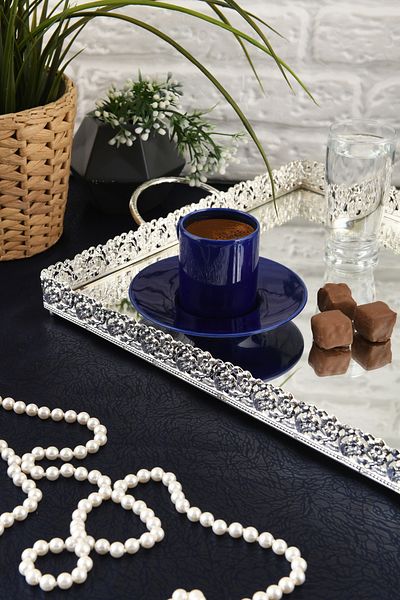 HELVACIOĞLU AKSESUAR Coffee, Tea, Chocolate Promise and Engagement Presentation Tray with Mirror and Handle 32X43 cm