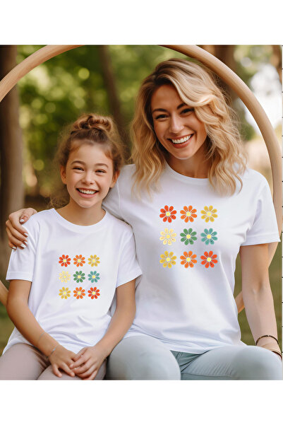 ASELİNDA تيشيرت Pinterest بأكمام قصيرة مزين بالزهور للأم والبنت (قطعة واحدة ف...