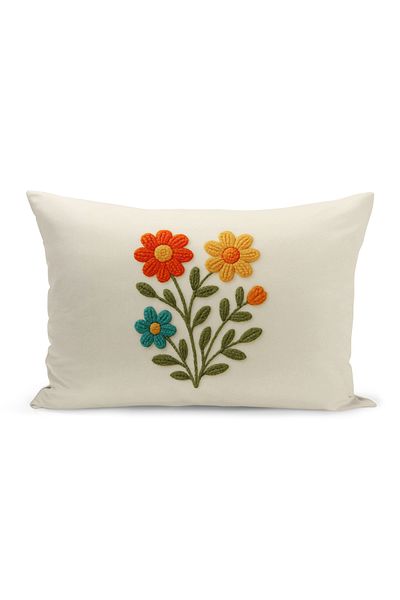 Bertille Home Double Side Digital Printed Throw Pillow Case (Punch/Punch Embroidery Pattern Look)