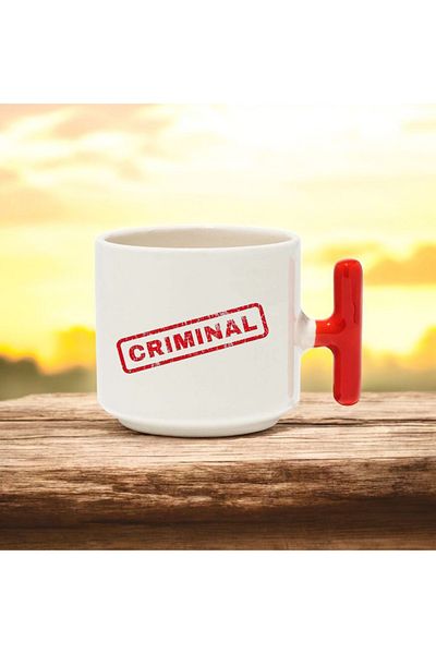 BB TRADE Criminál Written Designed Red t Handle Ceramic Printed Mug Cup 250 ml