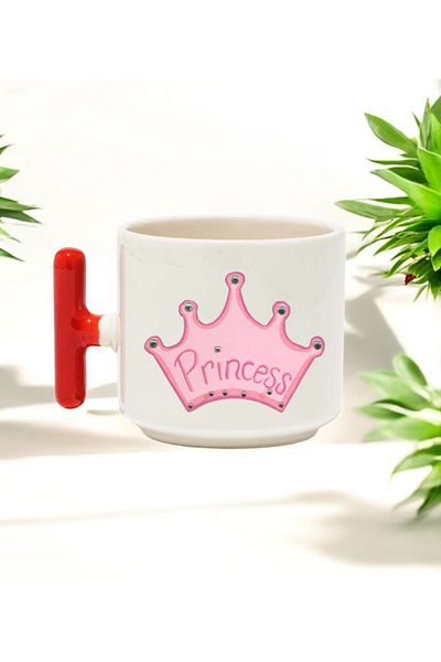 BB TRADE Pink Princess Text Design Red t Handle Ceramic Printed Mug Cup 250 ml