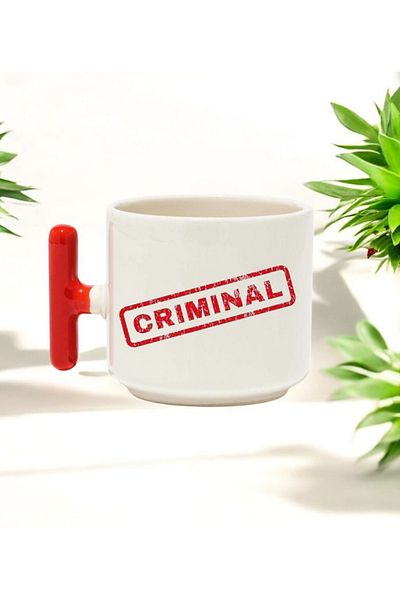BB TRADE Criminál Written Designed Red t Handle Ceramic Printed Mug Cup 250 ml