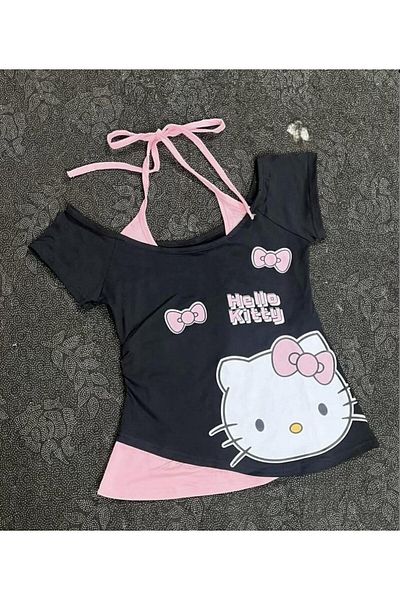Wisevelya Ροζ Hello Kitty Τεμαχισμένο Crop