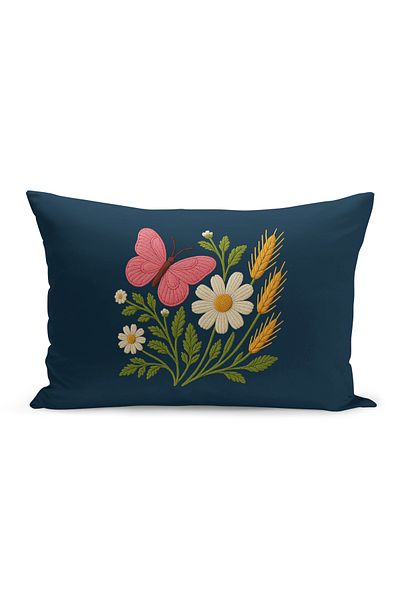 Bertille Home Double Side Digital Printed Throw Pillow Case (Punch/Punch Embroidery Pattern Look)