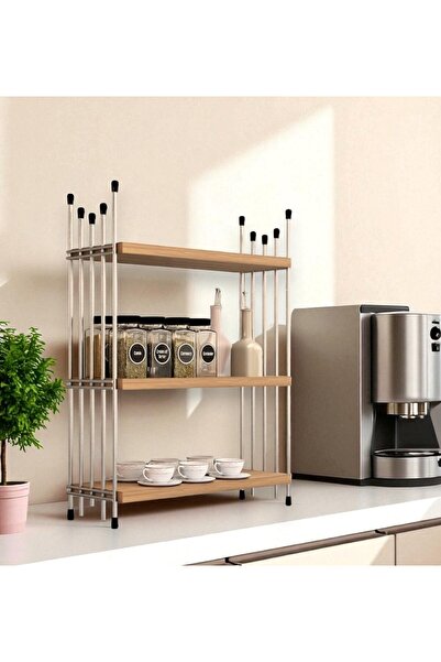 Modalanka Mutfak Rafı Tezgah Üstü Düzenleyici Banyo Rafı 3 Katlı Organizer Gümüş Baharatlık Çok Amaçlı Stand