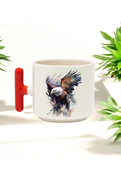 BB TRADE Eagle Design Red T-Handle Ceramic Printed Mug 250 ml