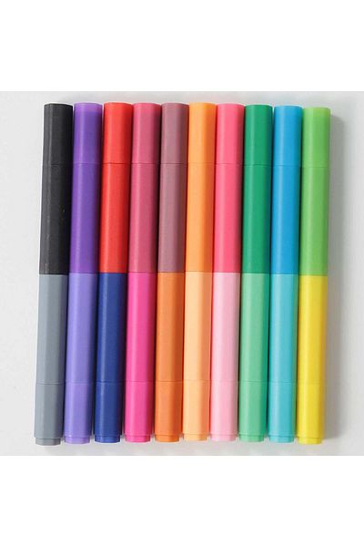 Muji Water-Based Hexagon 2-Colour Twin Pen Set, 10 Pieces, Multicolor