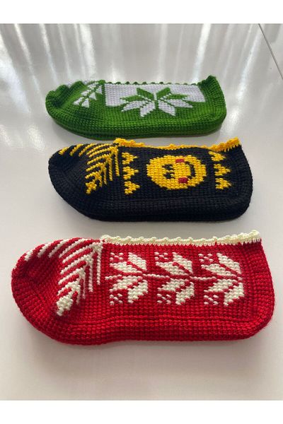 LEYLAPATİKLERİ Tunisia Handmade Daily Use Dowry Booties Set 3 Pieces