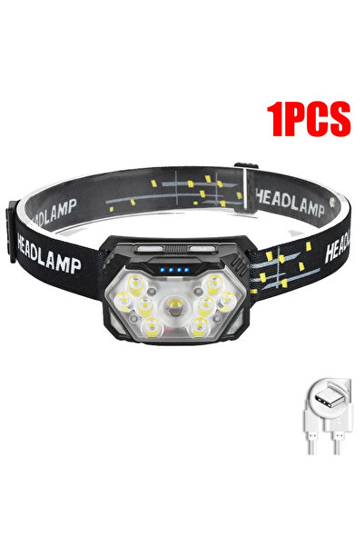 XIWANGFIRE 1 قطعة 9 مصباح أمامي قوي LED قابل لإعادة الشحن عبر USB ومستشعر حرك...