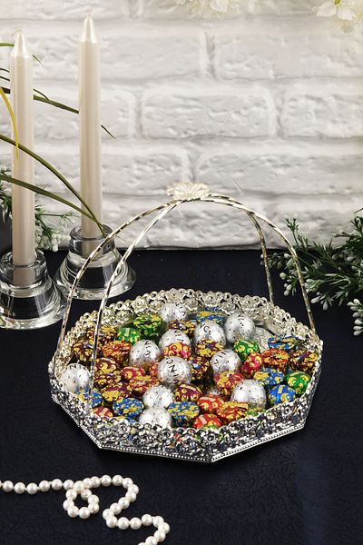 HELVACIOĞLU AKSESUAR Top Handle Mirrored Sugar Bowl, Chocolate Bowl, Turkish Delight Bowl, Cookie Bowl, Fruit Bowl 20 cm