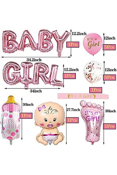 Generic 14inch Pink Baby Shower Foil Balloon for Newborn Boy, Girl, with Inflating Straw For Baby Baptism, C