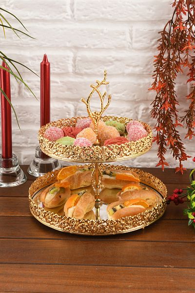 HELVACIOĞLU AKSESUAR 2 Tier Mirrored Cake, Dessert, Cookie Stand Presentation Stand 20-25 cm