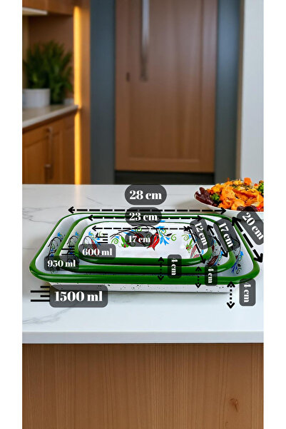 İnci Emaye 28-22-13 No Emaye Dörtgen Tabak Meze Kahvaltılık Kamp Piknik