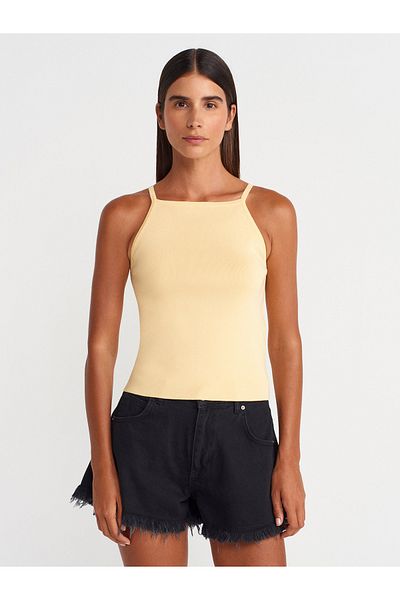 Dilvin 10772 Knitwear Blouse with Strap Bow Detail-Yellow