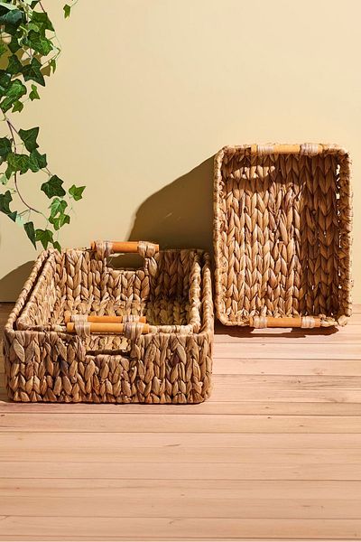 Perotti Cliento Set of 3 Wicker Trays with Wooden Handles