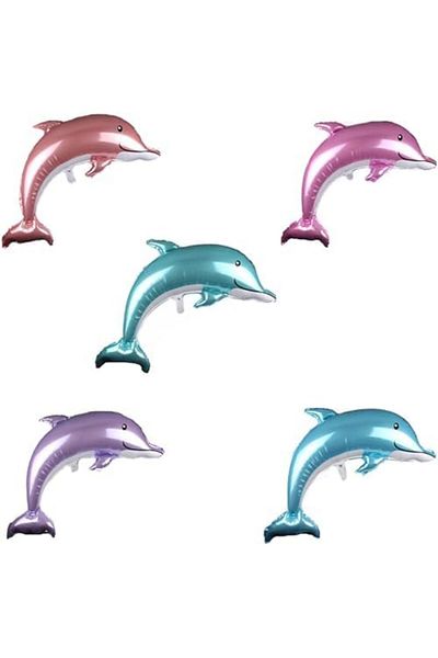 Generic 5PCS Large Dolphin Balloons Giant Dolphin Shape Foil Mylar Balloons for Ocean Theme Party Decoration