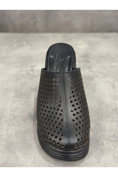 Moda Arena Fashionable Handmade Genuine Leather Platform Heel Slippers