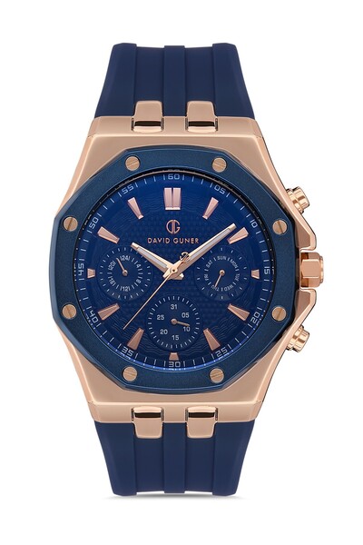 DAVID GUNER Erkek Kol Saati ROSE MAVİ DG-8396GD-T3 Çelik Kordon Quartz Mekani...