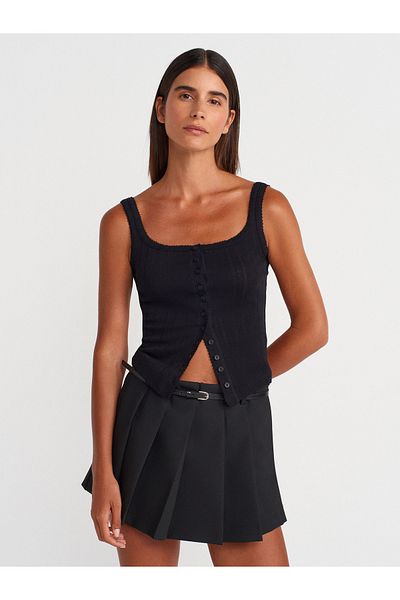 Dilvin 21068 Guler pătrat cu nasturi Top-negru
