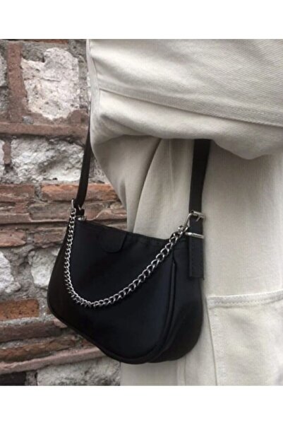 Zealous geantă baguette neagră cu lanț subțire pentru femei