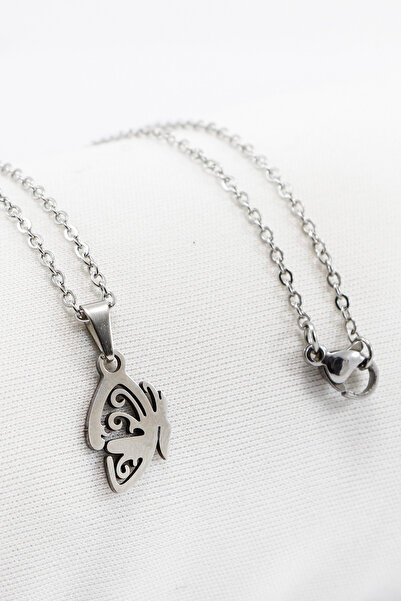 biuti قلادة من الفولاذ المقاوم للصدأ باللون الفضي على شكل جناح الفراشة، قلادة...