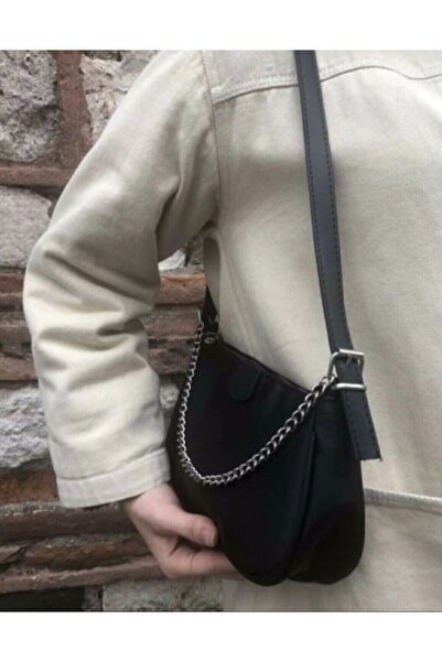 Zealous geantă baguette neagră cu lanț subțire pentru femei