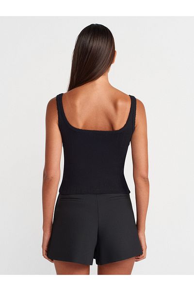 Dilvin 21068 Guler pătrat cu nasturi Top-negru
