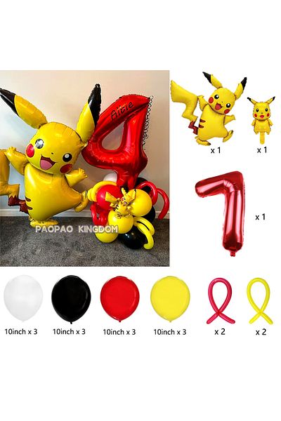 Miniso 1pack A 7 1set Pokemon Pikachu Theme Foil Balloons Set Red Black Latex Balloon Kids Birthday Baby